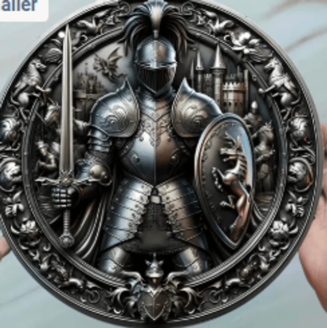 Wanddecoratie metalen bord Ridder (20cm diameter)
