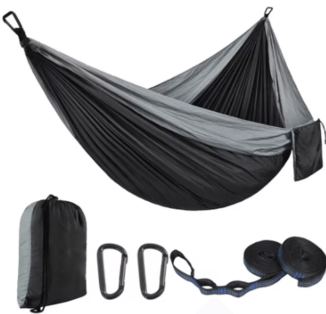 Grote nylon hangmat twee persoons zwart grijs (270x140cm)