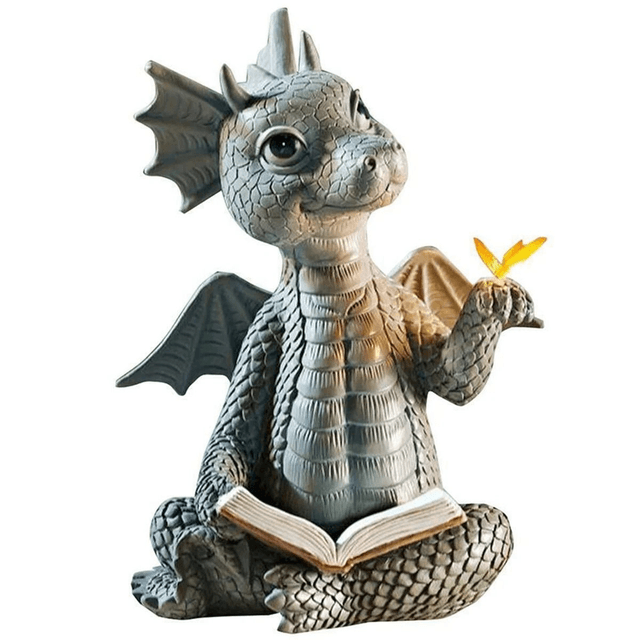 Tuinbeeld draak met leesboek (10cm)