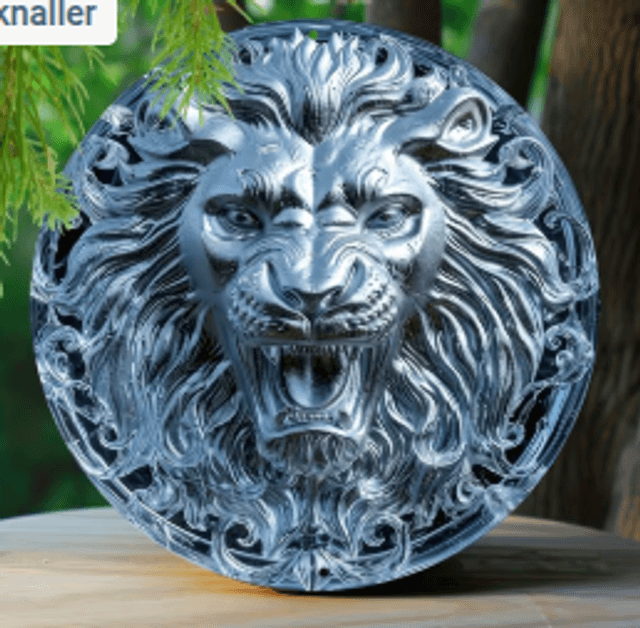 Wanddecoratie metalen bord Leeuw metallic (20cm diameter)