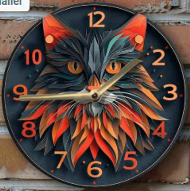 Vintage metalen klok rode Kat (20cm diameter)