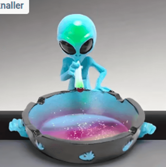 Luxe Alien decoratieve asbak blauw groen (11cm diameter)