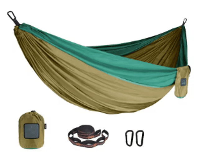Luxe nylon hangmat twee persoons - Bruin met groen (300x200cm)