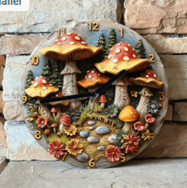 Vintage metalen klok Paddenstoelen 20cm diameter)