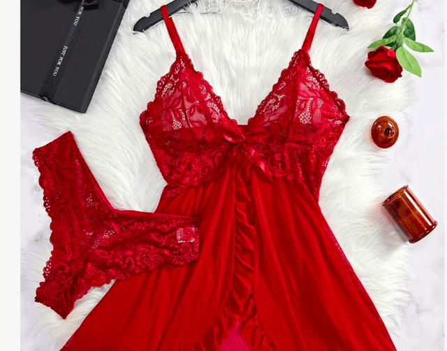 Sexy lingerie set Nachtjurk met Slipje van spandex en nylon kleur rood