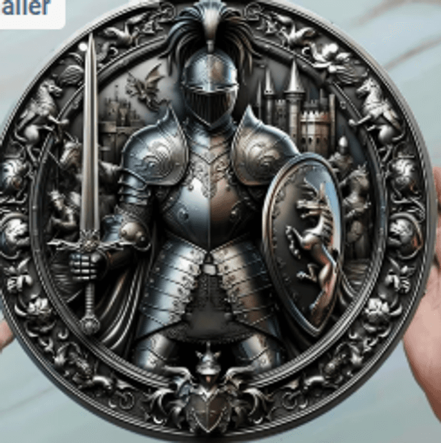 Wanddecoratie metalen bord Ridder (20cm diameter)