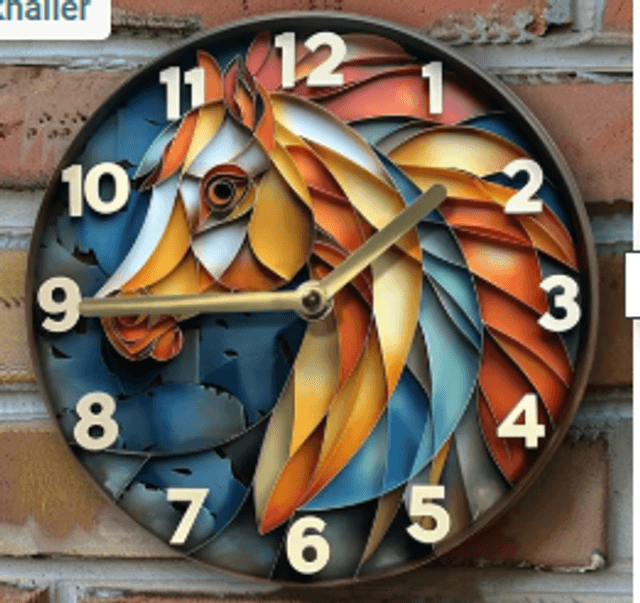 Vintage metalen klok Paard (20cm diameter) Nieuw.
