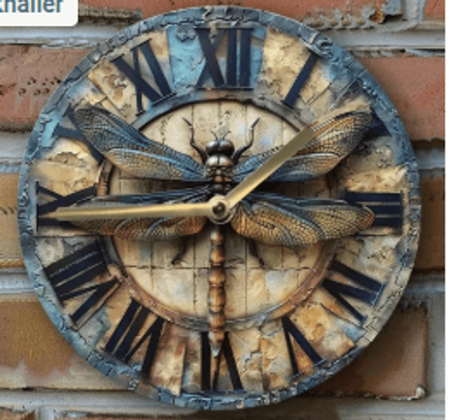 Vintage metalen klok Libelle (20cm diameter)
