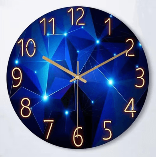 Retro wandklok hout Geometrisch blauw (30cm diameter)