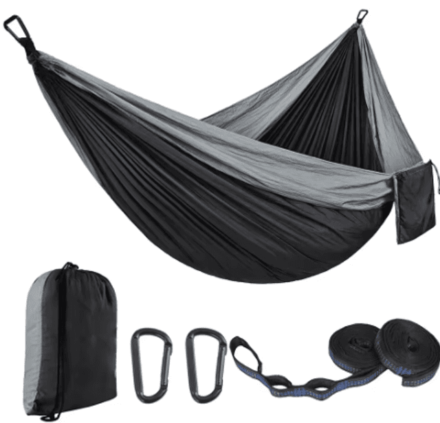 Grote nylon hangmat twee persoons zwart grijs (270x140cm)